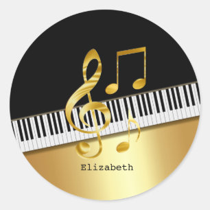 Adesivo Notas Musicais Preto Dourado Moderno Elegante, Tec