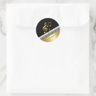 Adesivo Notas Musicais Preto Dourado Moderno Elegante, Tec