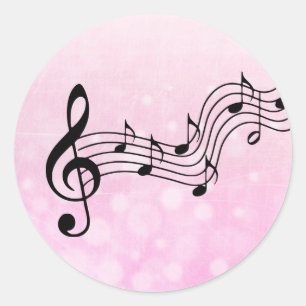 Adesivo Notas Musicais Rosa e Preto