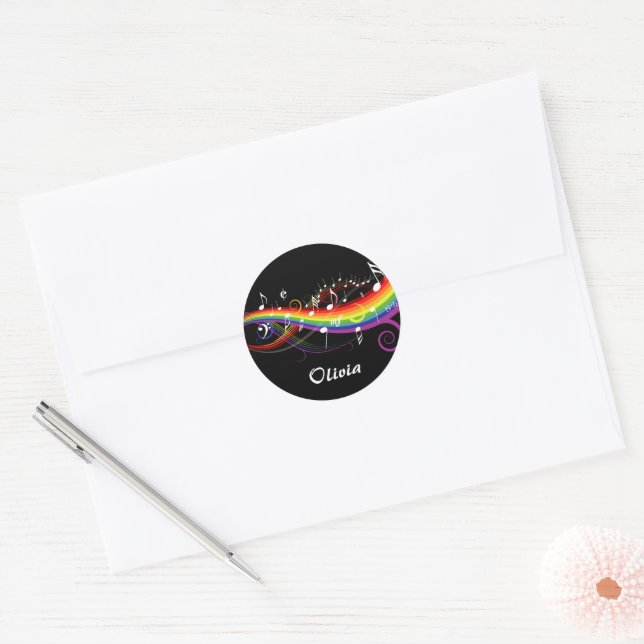 Adesivo Notas personalizadas de música branca do arco-íris (Envelope)