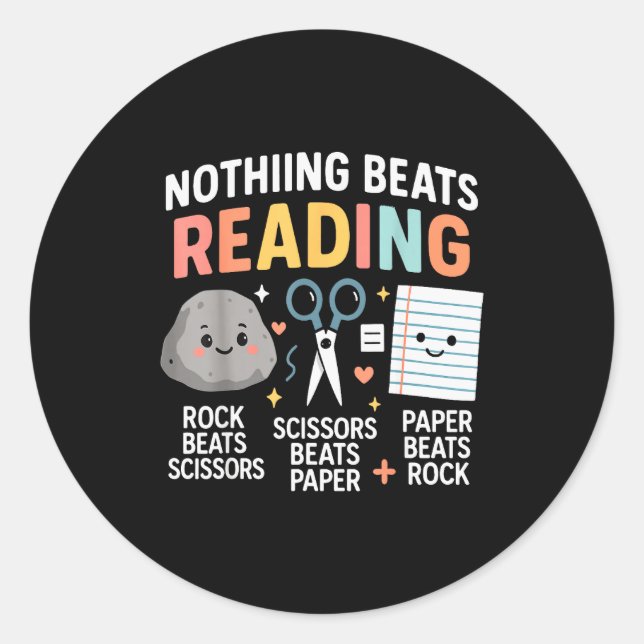 Adesivo Nothing Beats Reading Rock Paper Scissors Funny Bo (Frente)
