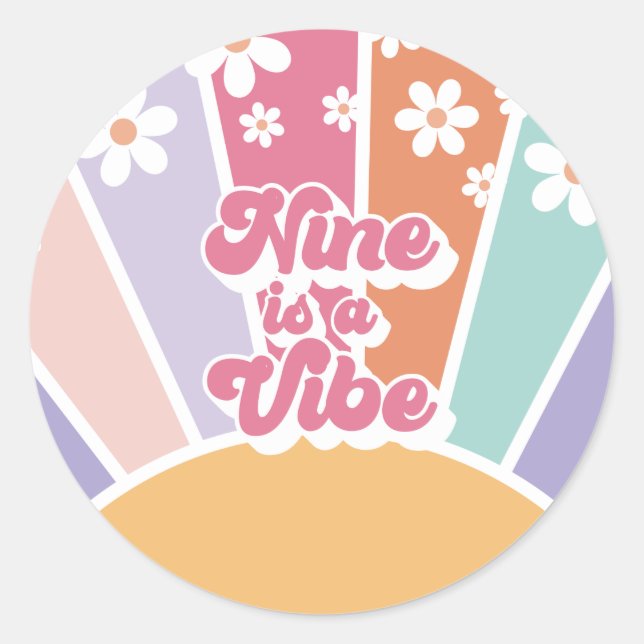 Adesivo Nove é uma Vibe Retro Sunshine Rainbow Daisy (Frente)
