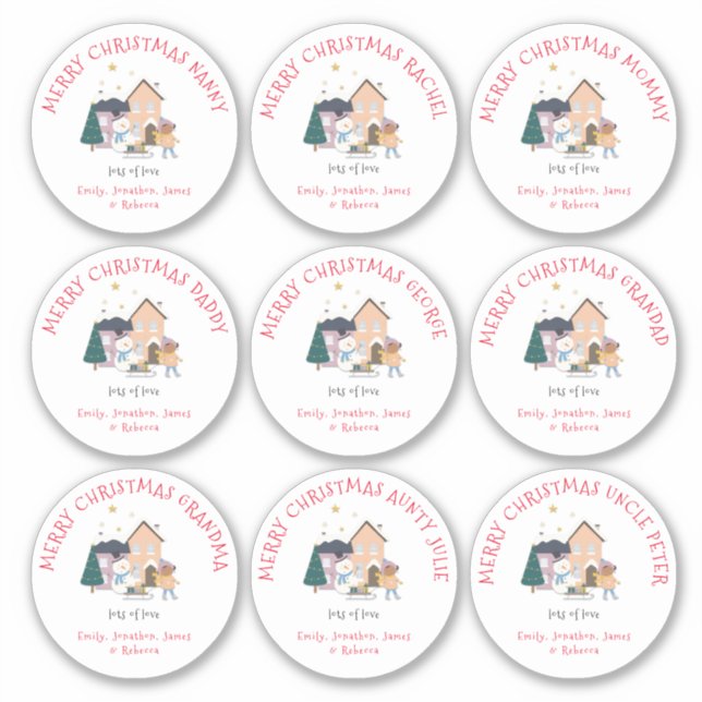 Adesivo Nove Pequenos Nomes Diferentes Garota Feliz Natal (Frente)