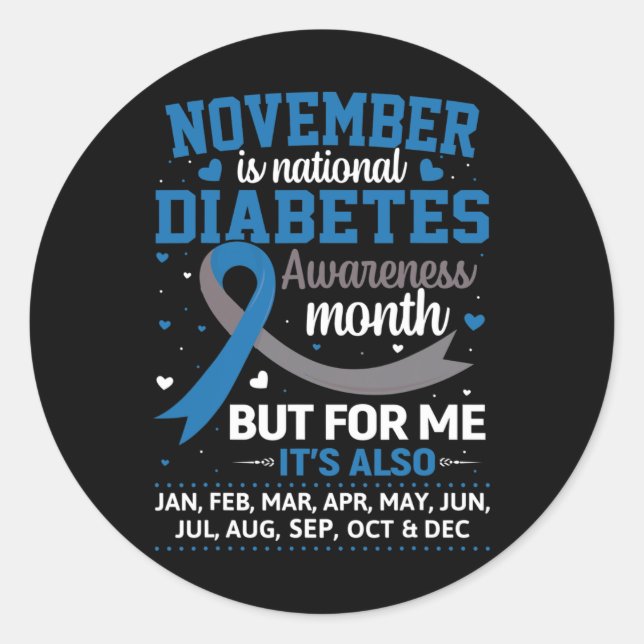 Adesivo Novembro é Consciência da Diabetes Mês Azul e Cinz (Frente)