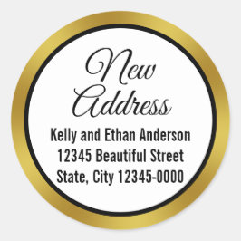 Adesivo Novo Endereço Dourado Script Elegante Branco Preto