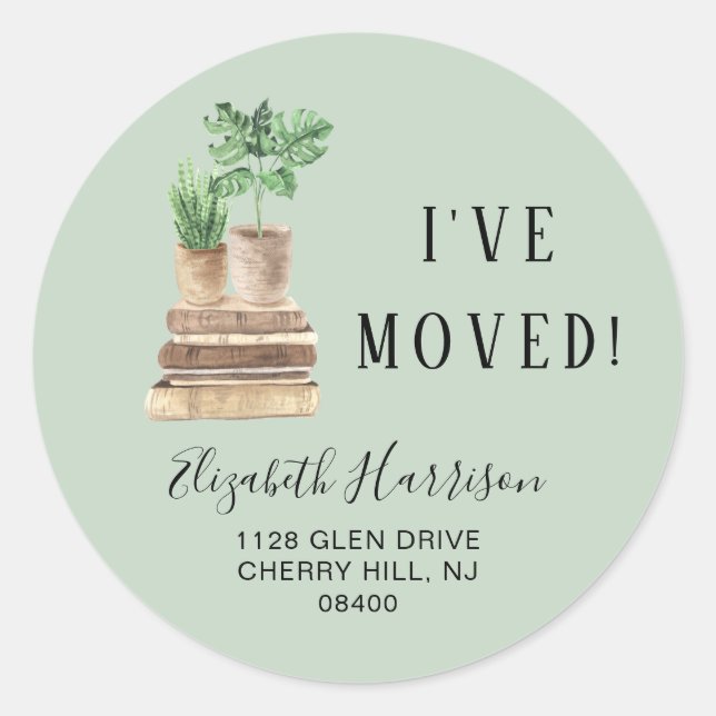 Adesivo Novo Lar Boho Plantas Verde Sage Endereço de Devol (Frente)