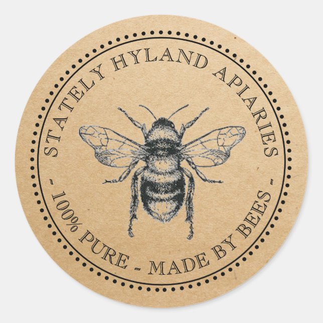 Adesivo NOVO Seu Nome Aqui Kraft Honey Jar Lid Label (Frente)