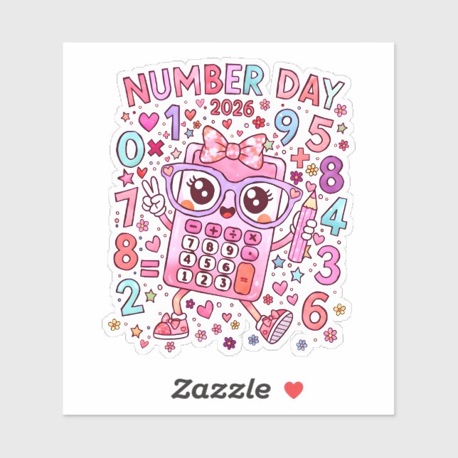 Adesivo Number Day 2026 Cute Maths Sticker for Kids (Folha)