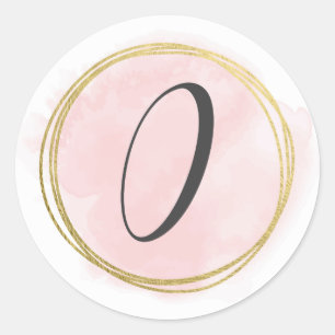 Adesivo Número 0 Monograma Rosa Bege Aquarela Dourado 