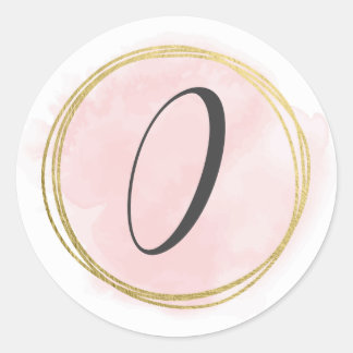 Adesivo Número 0 Monograma Rosa Bege Aquarela Dourado 
