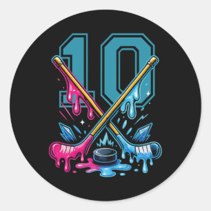 Adesivo Número 10 Anos Sorvete Drip Hóquei 10º Aniversário
