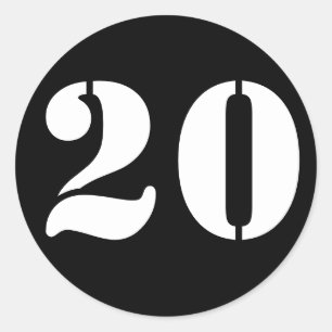 Adesivo Número 20 Vinte Números de Estêncil Pretos por 