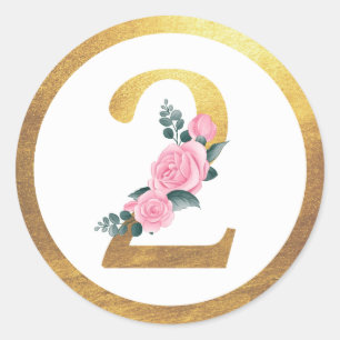 Adesivo Número 2 Duas Rosas Rosa Floral e Elegante Dourad
