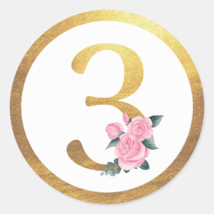 Adesivo Número 3 Três Rosas Rosa Floral e Elegante Doura