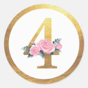 Adesivo Número 4 Quatro Rosas Rosa Floral e Elegante Dour
