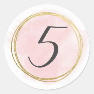 Adesivo Número 5 Cinco Monograma Rosa Corado Aquarela Dour