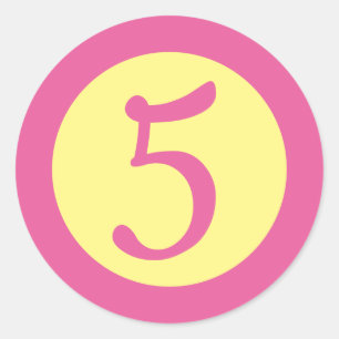 Adesivo Número 5 - Texto rosa personalizável em amarelo