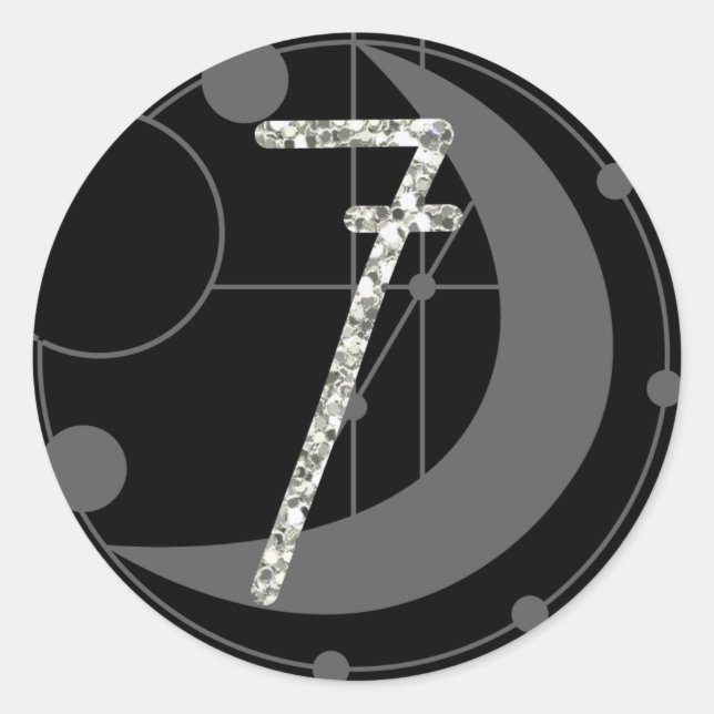 Adesivo Número 7 Sete Monograma Geométrico Lua Preta (Frente)