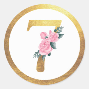 Adesivo Número 7 Sete Rosas Rosa Floral e Elegante Dourad