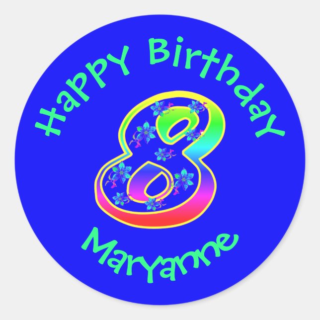 Adesivo Número 8 Festas de aniversário com palhetas (Frente)