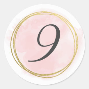 Adesivo Número 9 Nine Monograma Rosa Bege Aquarela Dourado
