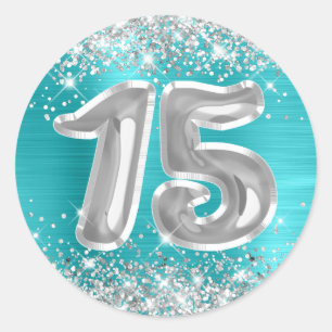 Adesivo Numero Azul Turquesa de Silver Glitter 15 Anivers
