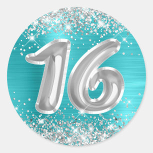 Adesivo Numero Azul Turquesa de Silver Glitter 16 Anivers
