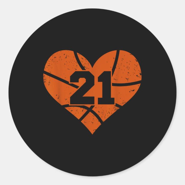 Adesivo Número de Basquete 21 Jersey Funny Basball Heart (Frente)