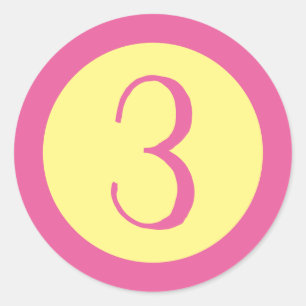 Adesivo Número de Idade 3 Texto rosa personalizável em ama