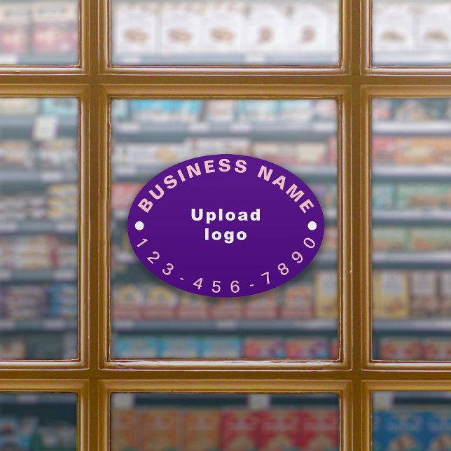 Adesivo Número De Telefone Comercial Em Vinho Grande Em Ov (Your business name, logo and phone number on purple large oval shape vinyl sticker.)