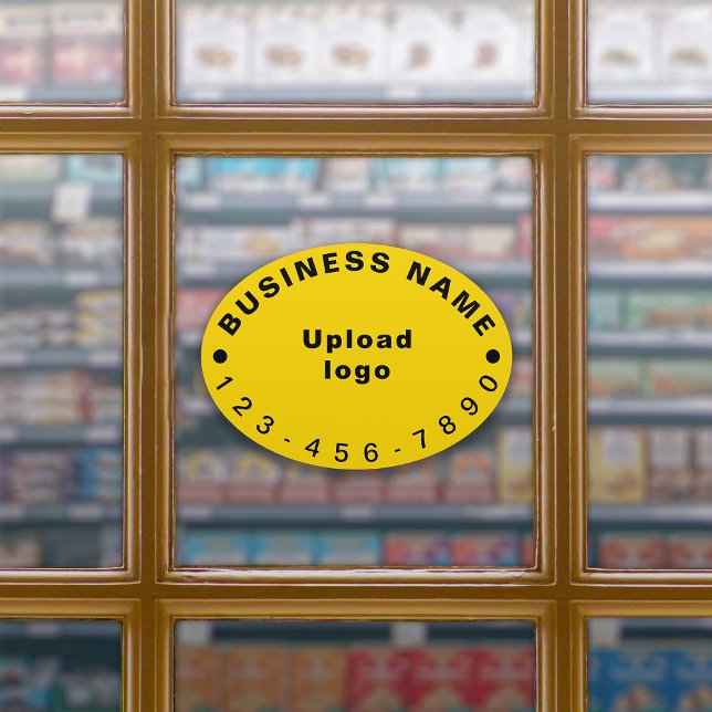Adesivo Número de telefone comercial no vinil amarelo gran (Your business name, logo and phone number on yellow large oval shape vinyl sticker.)