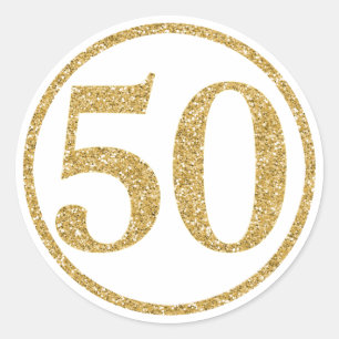 Adesivo Número Dourado de brilho 50 em um círculo
