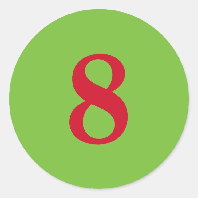 Adesivo Número oito planos simples 8 verde vermelho (Frente)