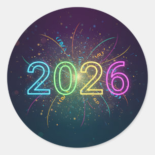 Adesivo Números de neon brilhante 2026 com confetti e fire