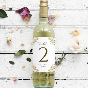 Adesivo Números de Tabelas de Vinho de Casamento Dourado