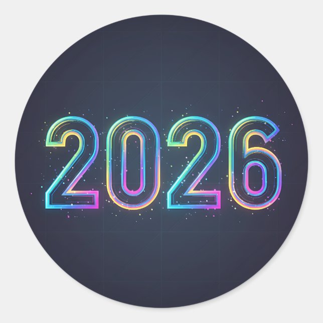 Adesivo Números futurísticos brilhantes de 2026 com luz ne (Frente)