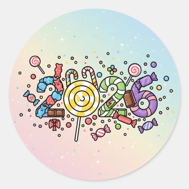 Adesivo Números reproduzidos em 2026 feitos de doces color (Frente)