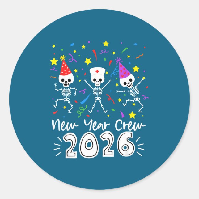 Adesivo Nurse Dancing Skeleton New Year Crew 2026 Funny Er (Frente)