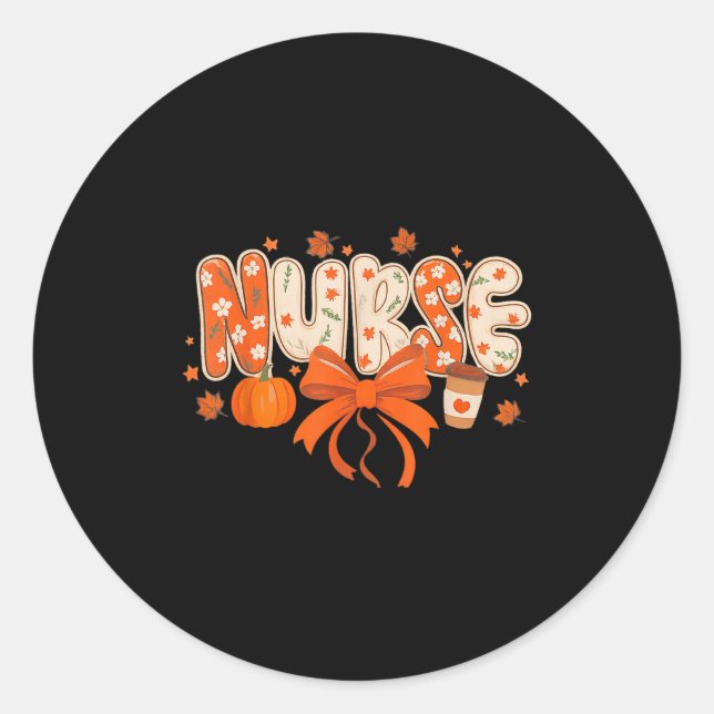 Adesivo Nurse Fall Autumn Pumpkin Sce Coffee Thanksgiving  (Frente)