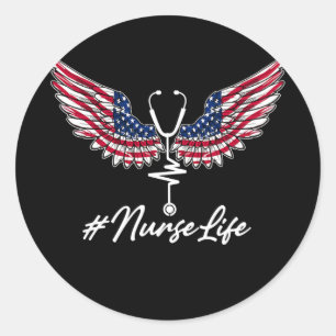 Adesivo Nurse Life Angel Wings American Flag Stethoscope