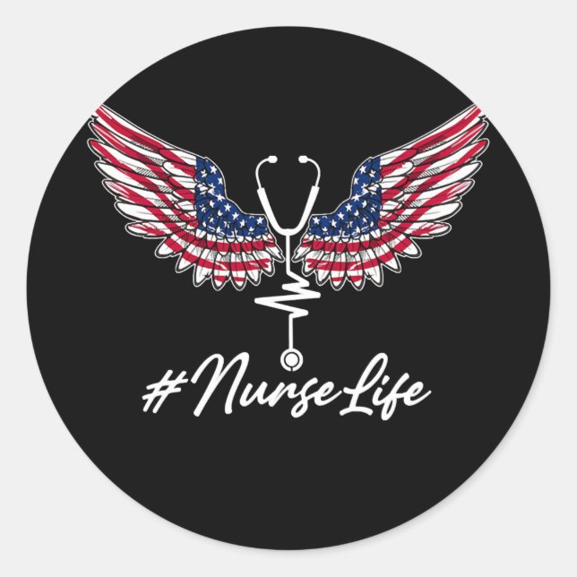 Adesivo Nurse Life Angel Wings American Flag Stethoscope (Frente)