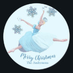 Adesivo Nutcracker Christmas Ballerina Snowflakes<br><div class="desc">Bonito design de Natal inspirado no Walz dos Flocos de Neve do balé Noz. O texto é fácil de personalizar com modelos - opção. Arte e design por Mira</div>