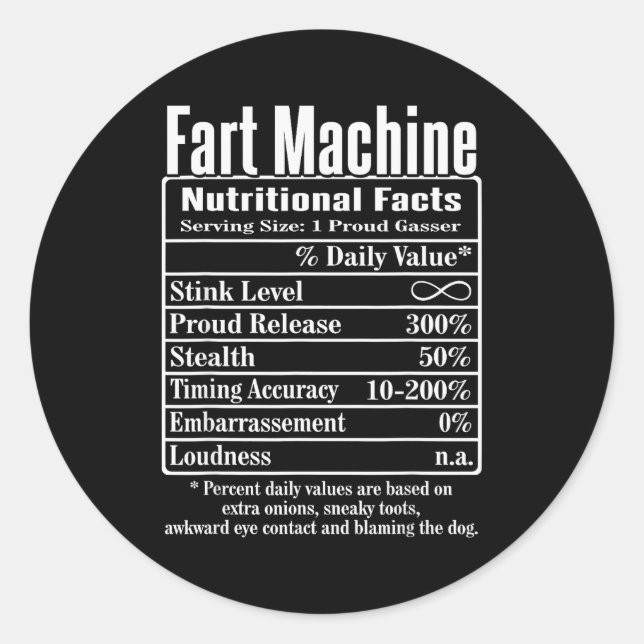 Adesivo Nutrion Facts Fart Machine Dad Jokes Funny Farting (Frente)