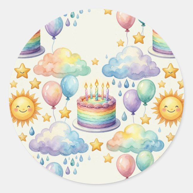 Adesivo Nuvem Arco-íris Aniversário  (Frente)