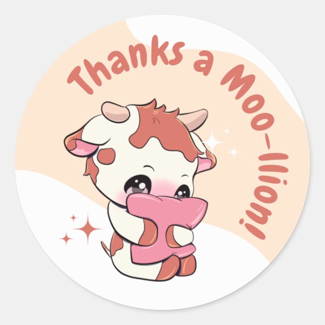 Adesivo Nuvem Branca de Vaca Laranja Pastel Obrigado (Frente)