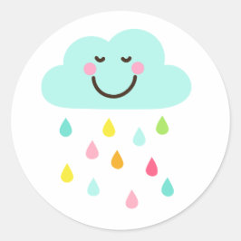 Adesivo Nuvem branca e feliz com gotas de chuva coloridas