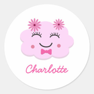 Adesivo Nuvem cor-de-rosa kawaii feliz personalizada com n
