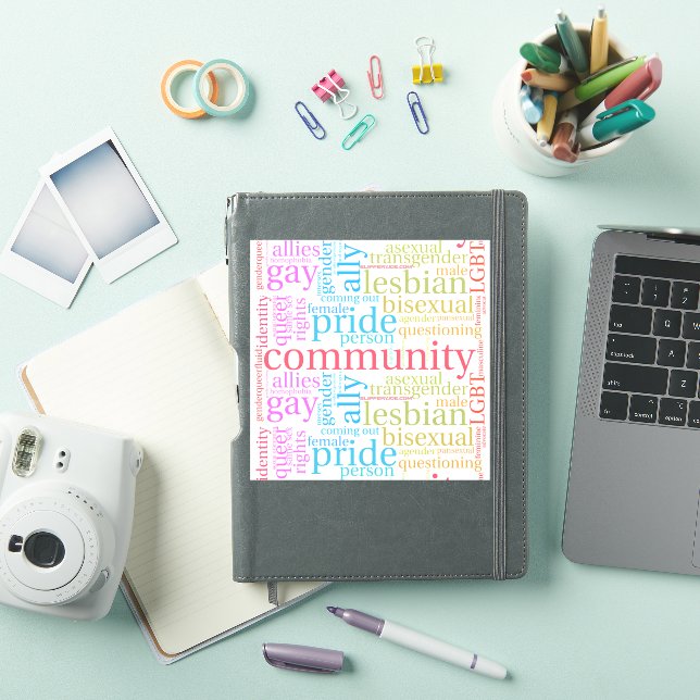 Adesivo nuvem de palavras da comunidade LGBTQ+ arco-íris d (Capa para iPad)