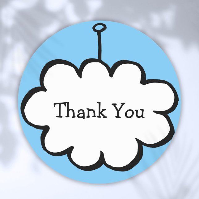 Adesivo Nuvem Simples Moderna em uma Corda Obrigado (Simple Modern Cloud on a String Thank You Classic Round Sticker)