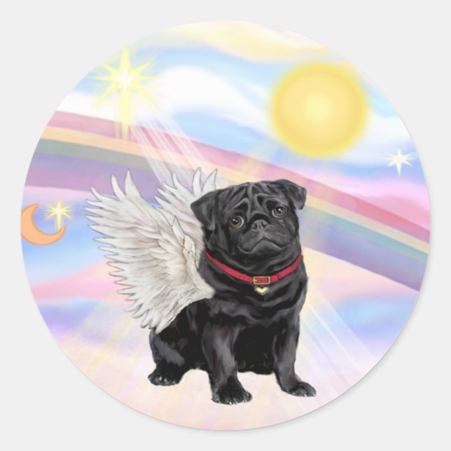 Adesivo Nuvens - Anjo Pug Preto (Frente)